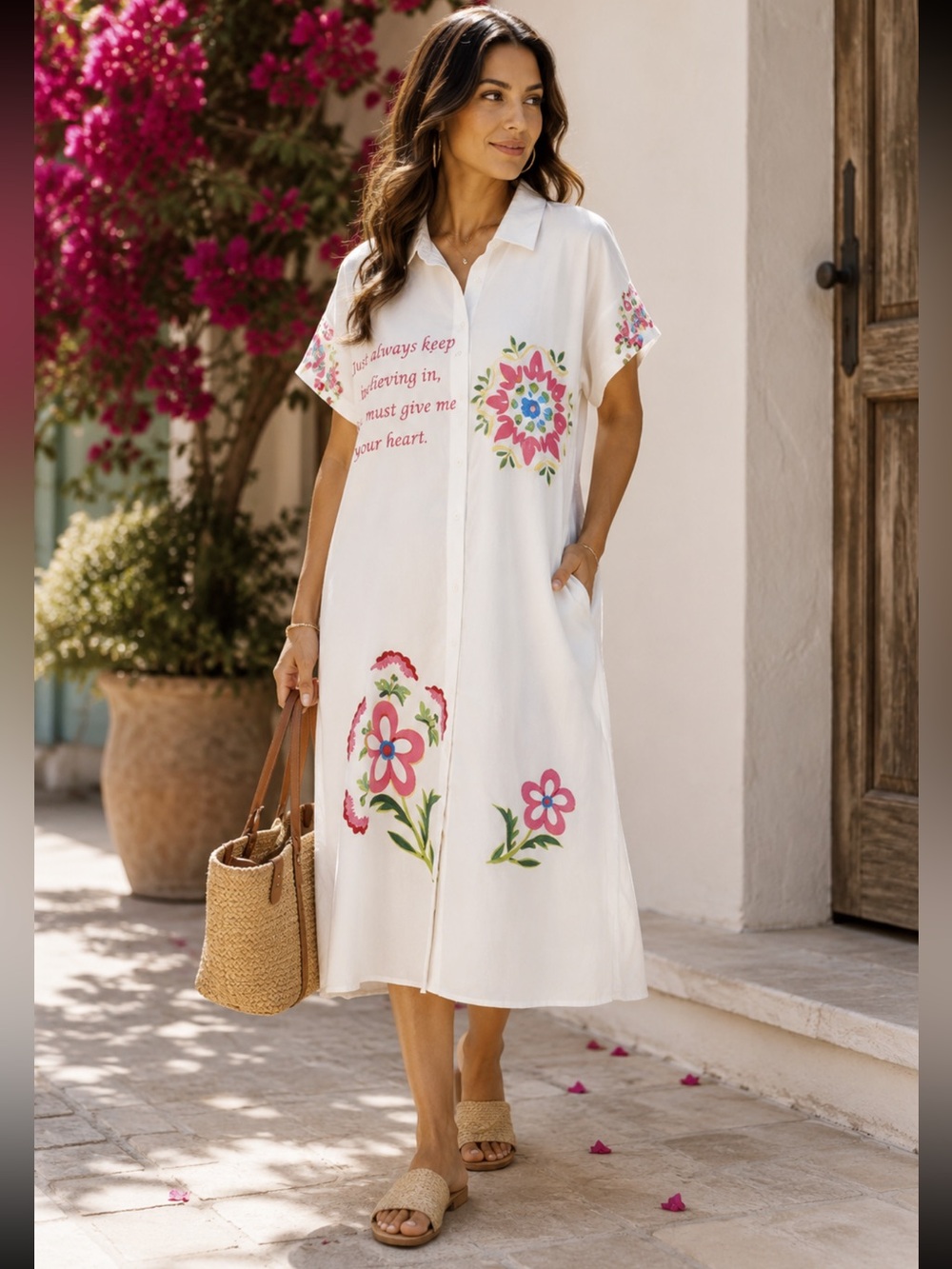 MADE IN ITALY ShopEvelynne White Floral Embroidered style Dress